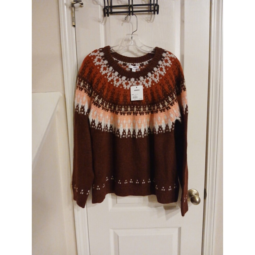 NWT Red Pink Gold Cream Fair Isle Nordic Sweater XXL Ski Cottagecore Preppy